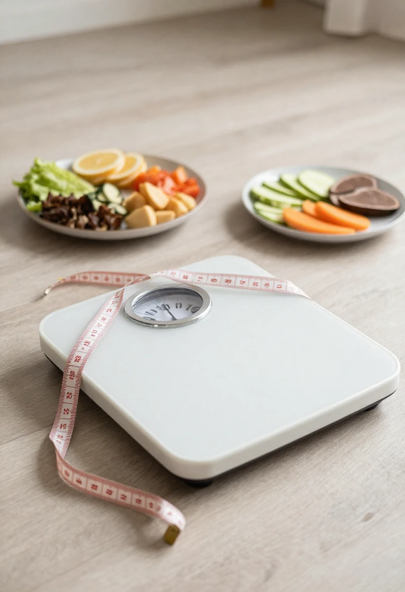 Bathroom scale with measuring tape symbolizing yo-yo dieting