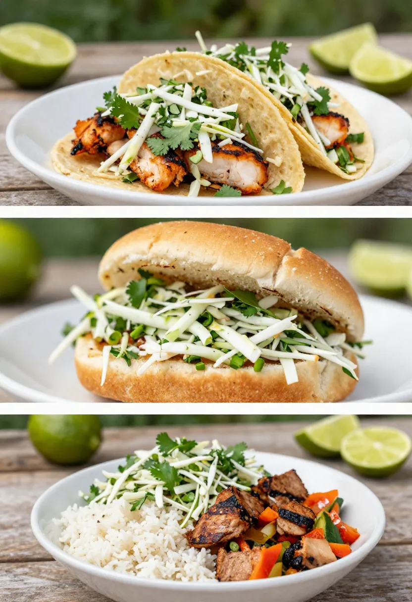 Cilantro lime coleslaw served in tacos, sandwich and bowl meals