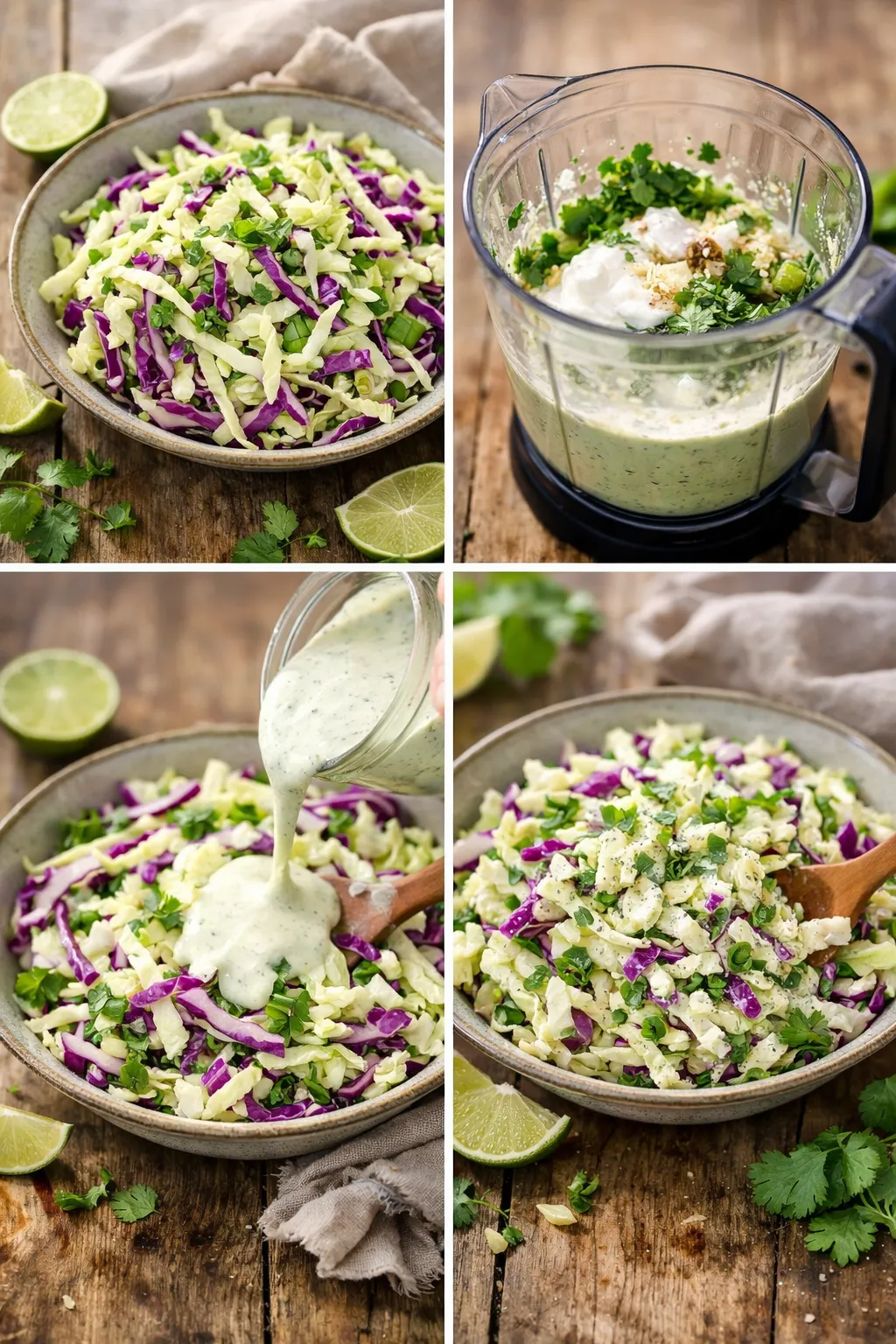 Step by step cilantro lime coleslaw preparation collage
