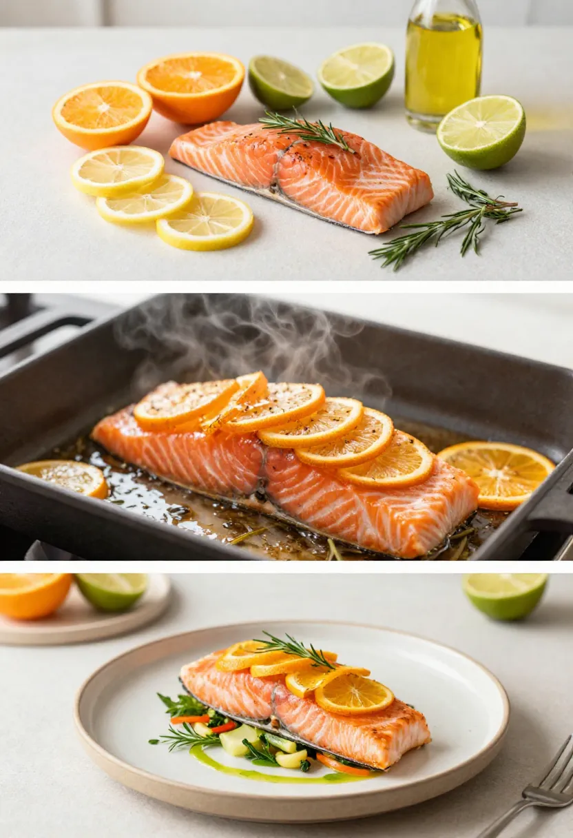 Citrus baked salmon with lemon, orange, and herbs