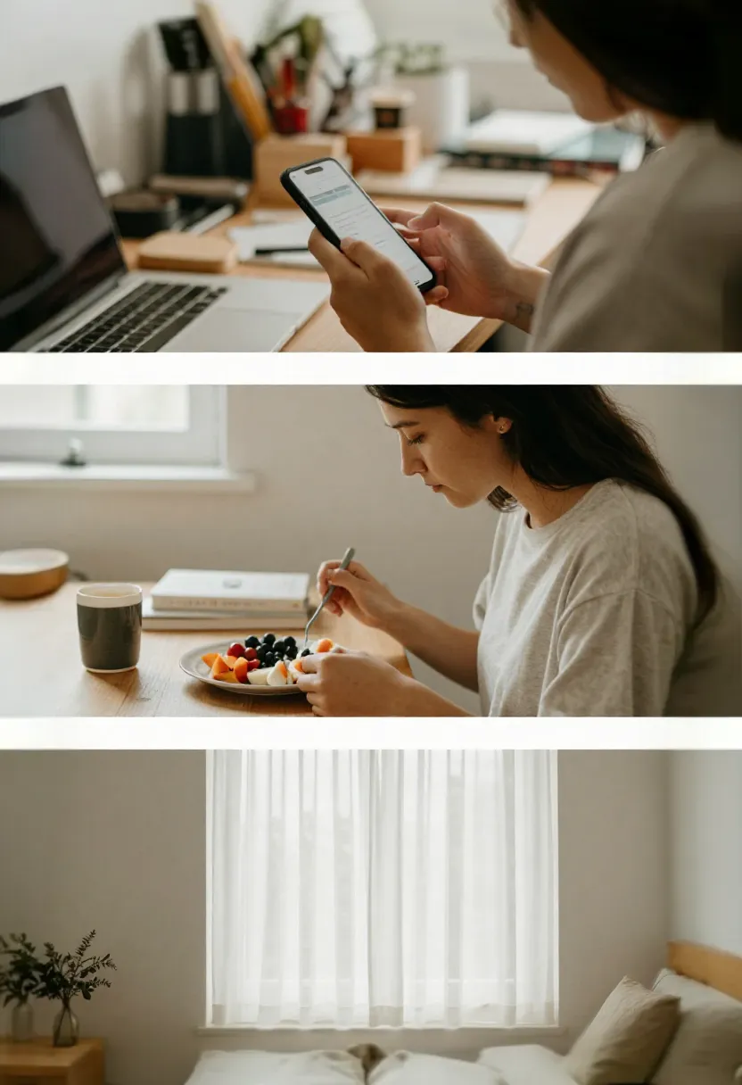 Balanced lifestyle showing contrast between busy life and calm moments