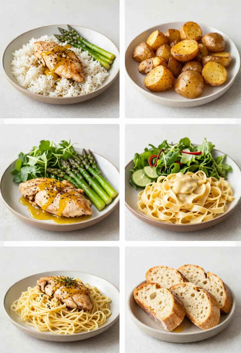 Lemon chicken with asparagus and crusty bread