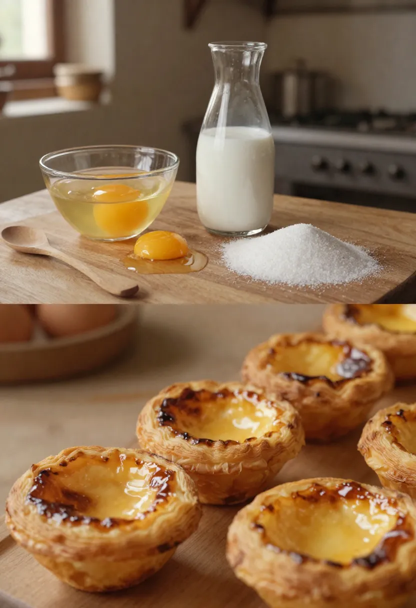 Collage of monastery-style baking, ingredients, and pastéis de nata showing their traditional origins