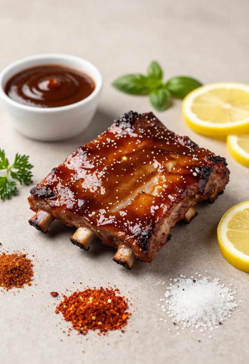 BBQ ribs with sauce, spices, and herbs showing balanced flavors