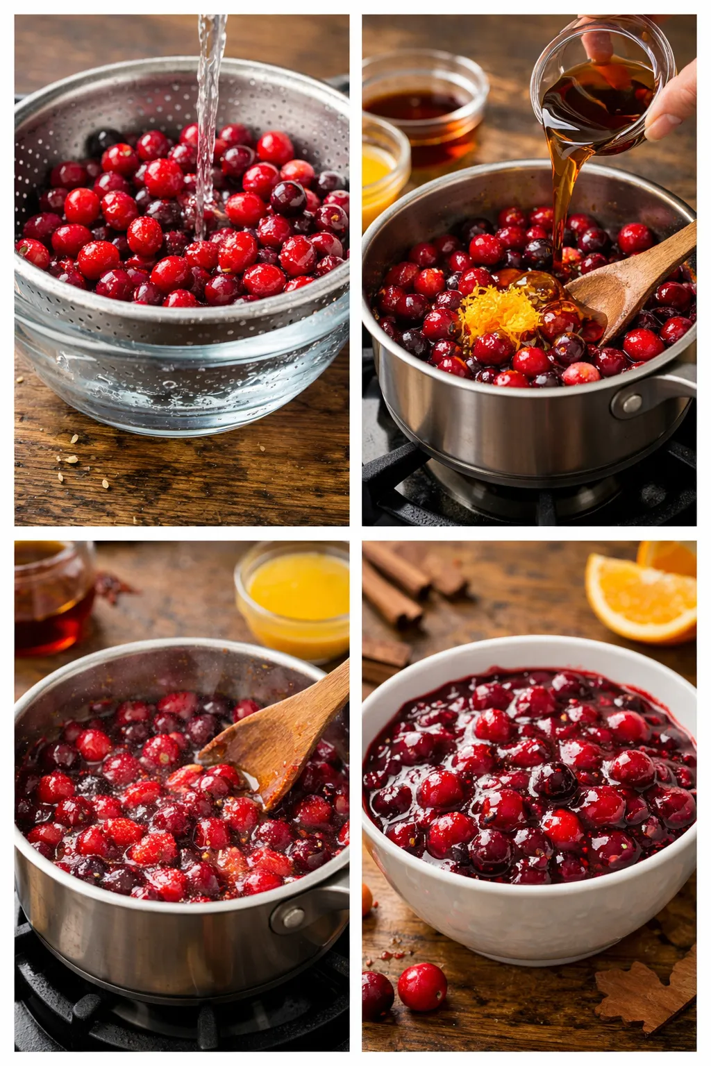 step by step collage of making maple cranberry sauce