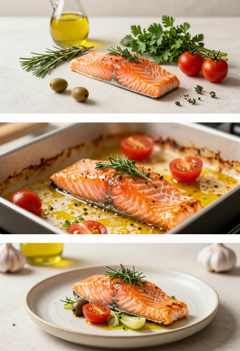 Mediterranean salmon with herbs, olives, and tomatoes