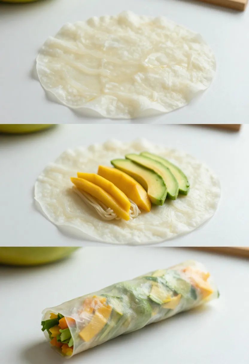 Collage of making spring rolls with real imperfect process moments