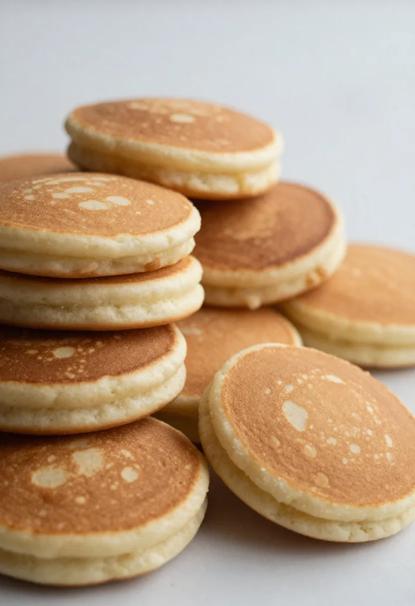 Stack of soft golden pikelets with natural shape and light texture detail