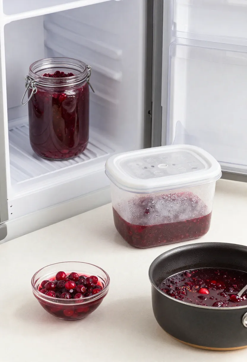 maple cranberry sauce stored in fridge freezer and reheated in pan