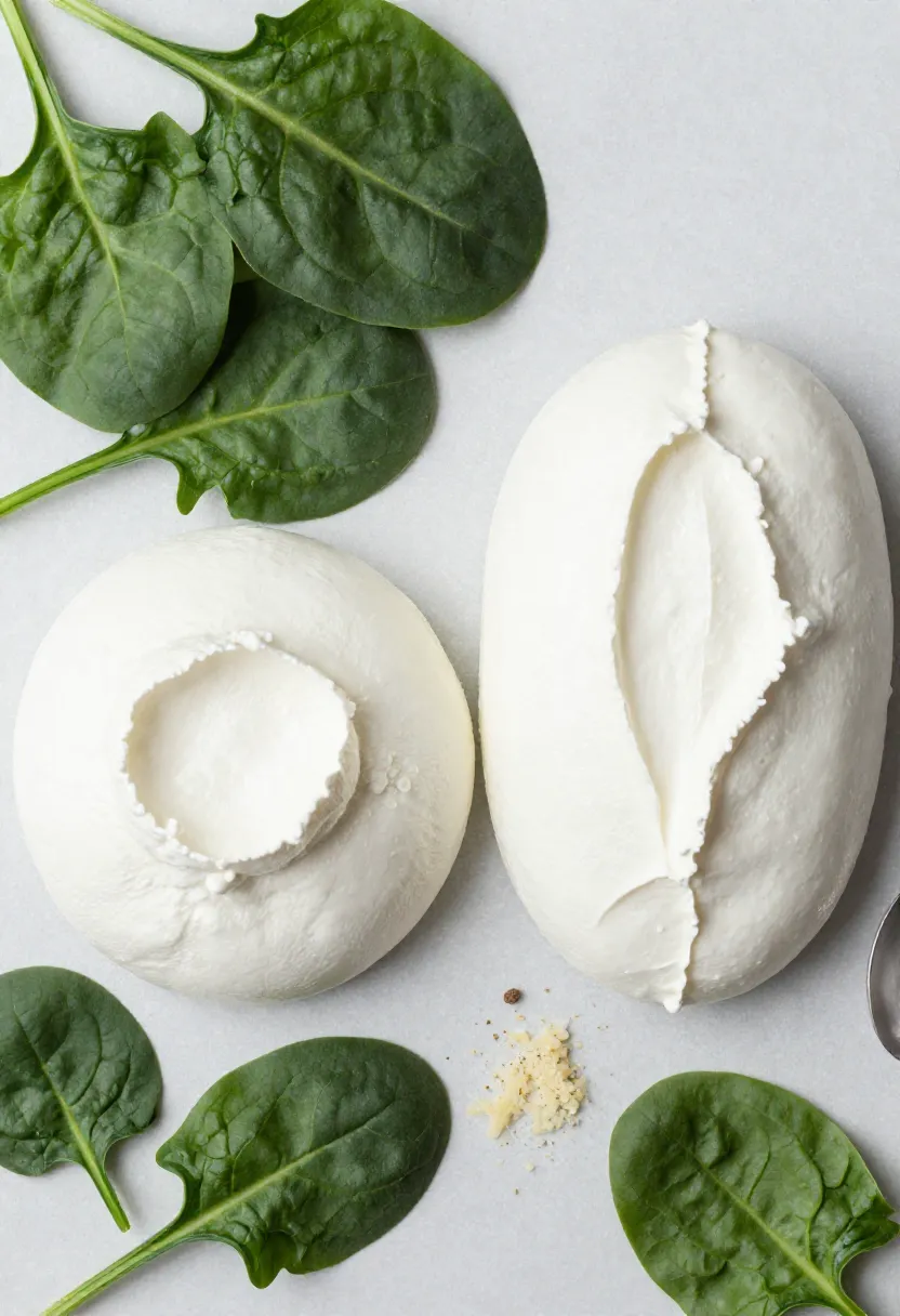 Fresh spinach and creamy ricotta showing contrast and texture