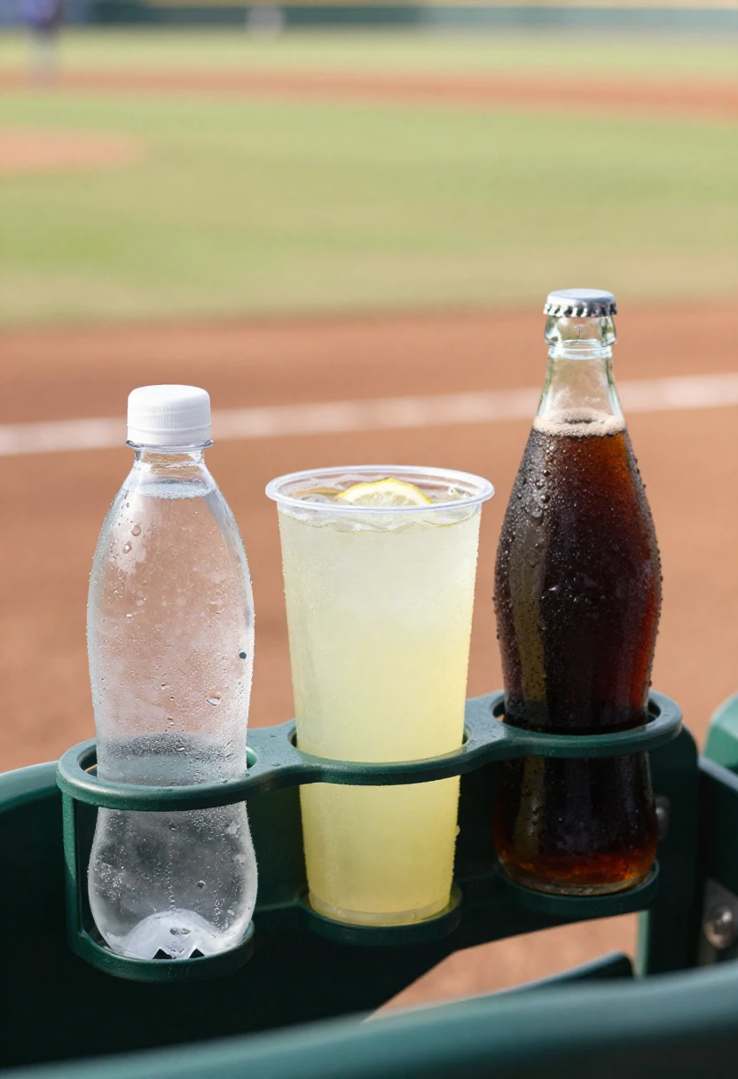 Different stadium drink options at a baseball game.