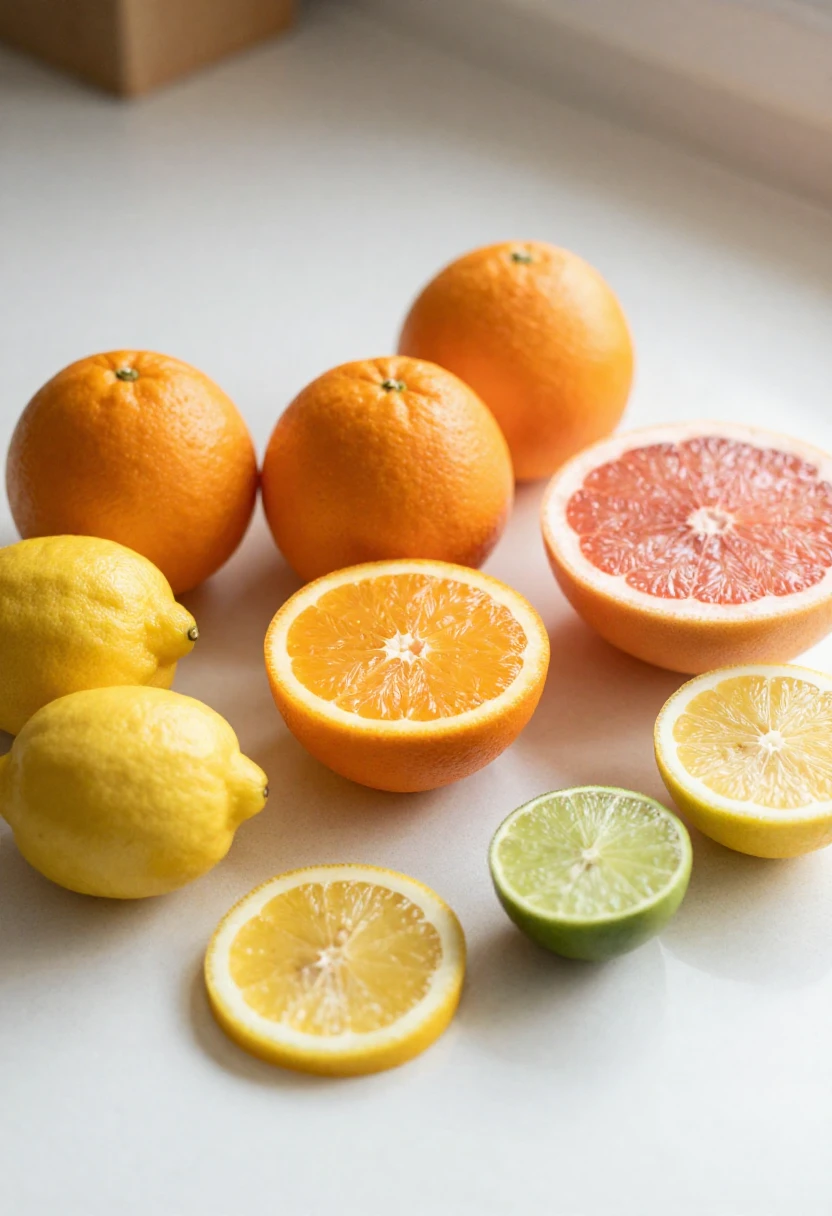 Fresh citrus fruits rich in vitamin C for healthy-looking skin