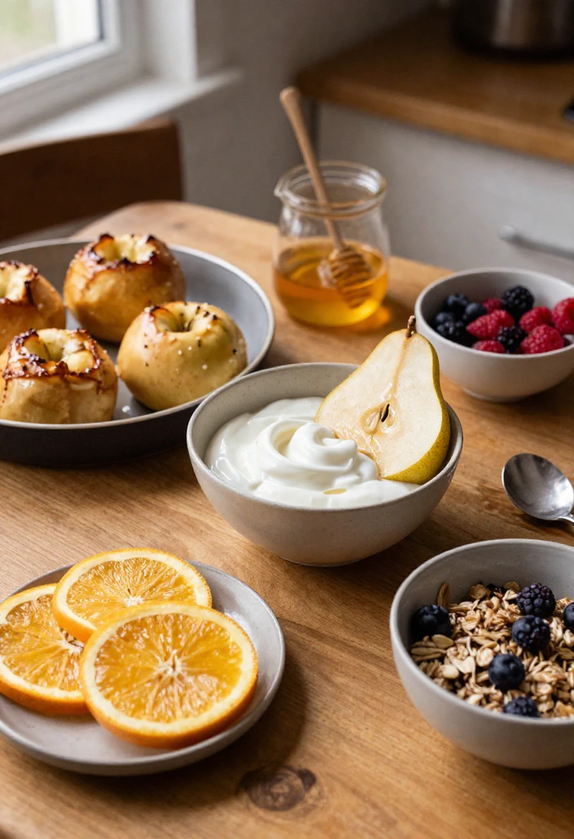 Cozy winter fruit recipes on a warm kitchen table