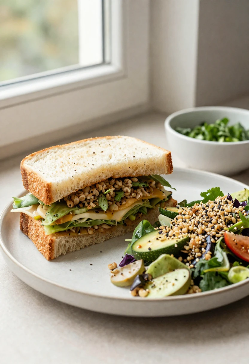 A satisfying lunch with an upgraded sandwich, hearty salad, and refreshed leftovers.