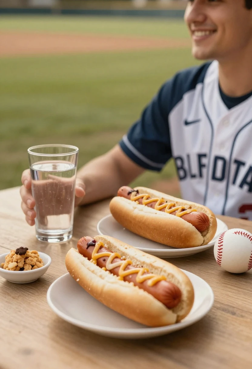 Balanced ballpark meal enjoyed during a relaxed baseball game.