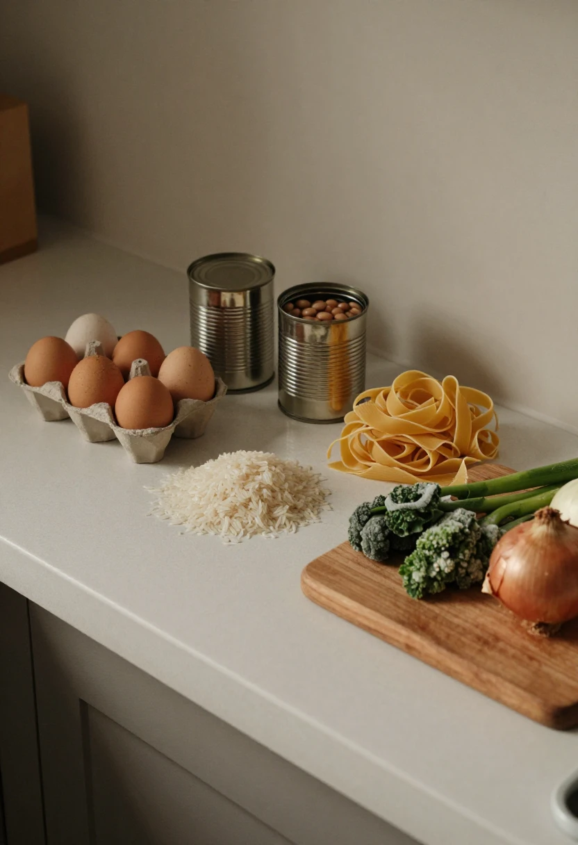 Simple kitchen ingredients waiting to be cooked at home.