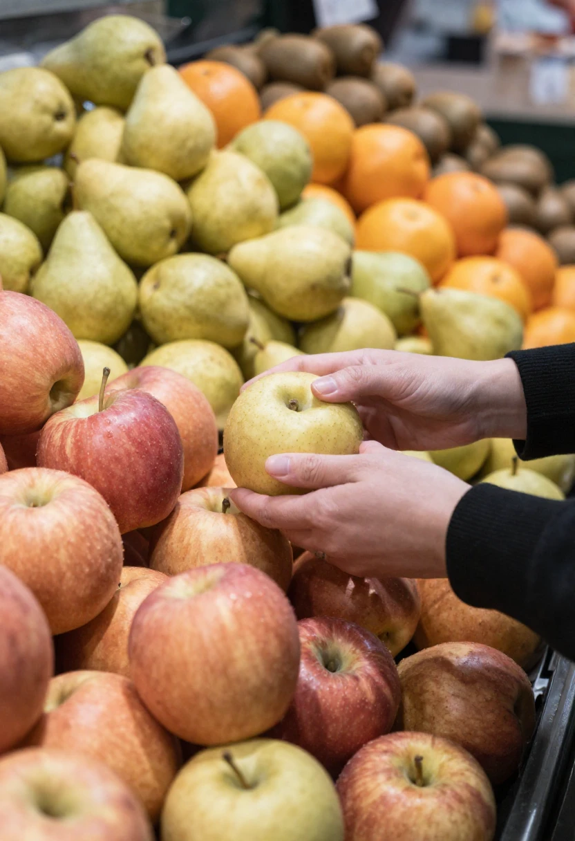 Choosing fresh winter fruit at the grocery store