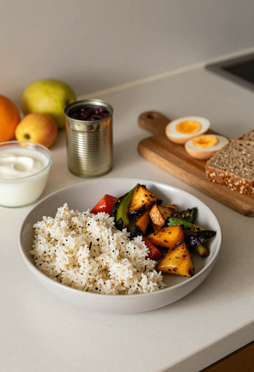 Simple healthy meal ingredients prepared for realistic everyday eating.