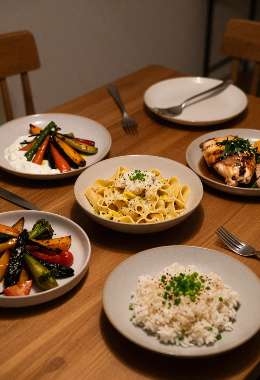 Everyday dinner staples made more appealing with sauces, herbs, and simple finishing touches.