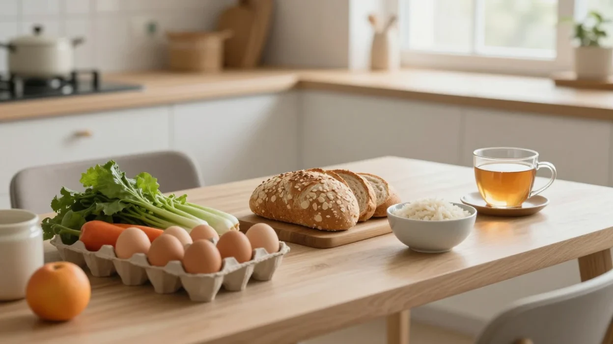 Simple homemade ingredients on a cozy kitchen table showing how modern food choices can become healthier and more intentional.