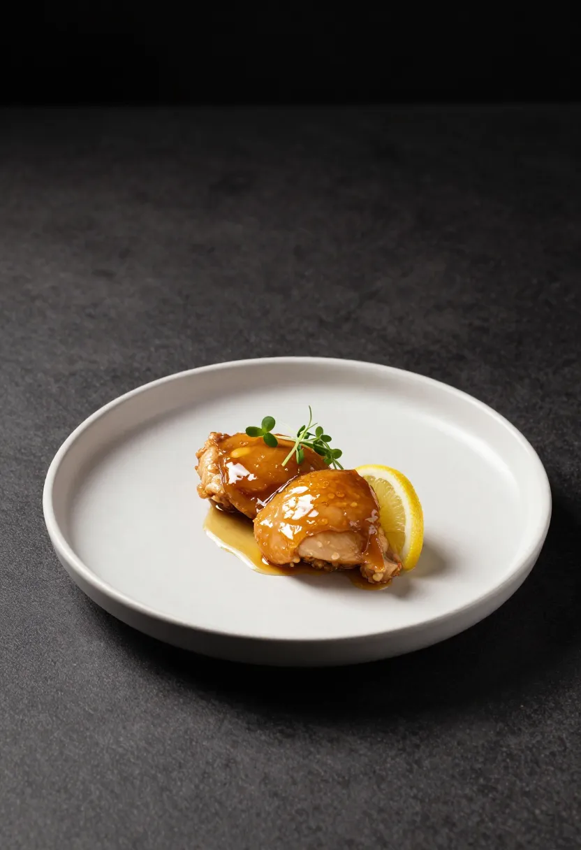 sticky honey lemon chicken in pan with cozy everyday cooking vibe