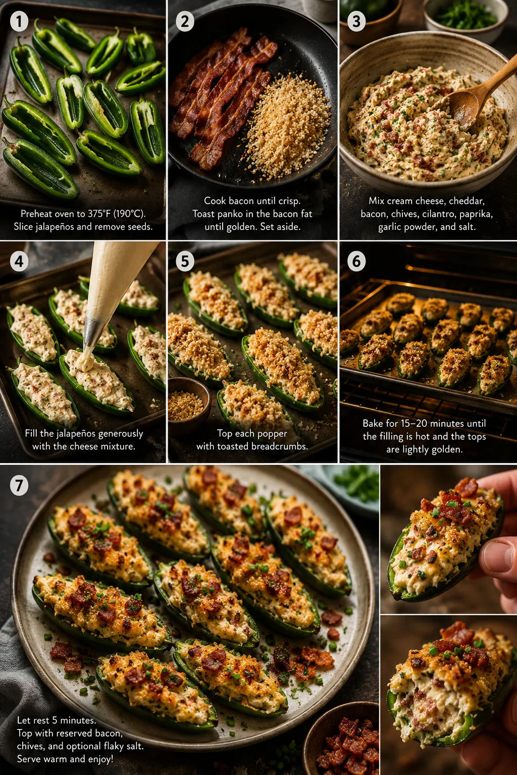 Fresh jalapeño peppers on a baking sheet, ready to be stuffed to cook filling.