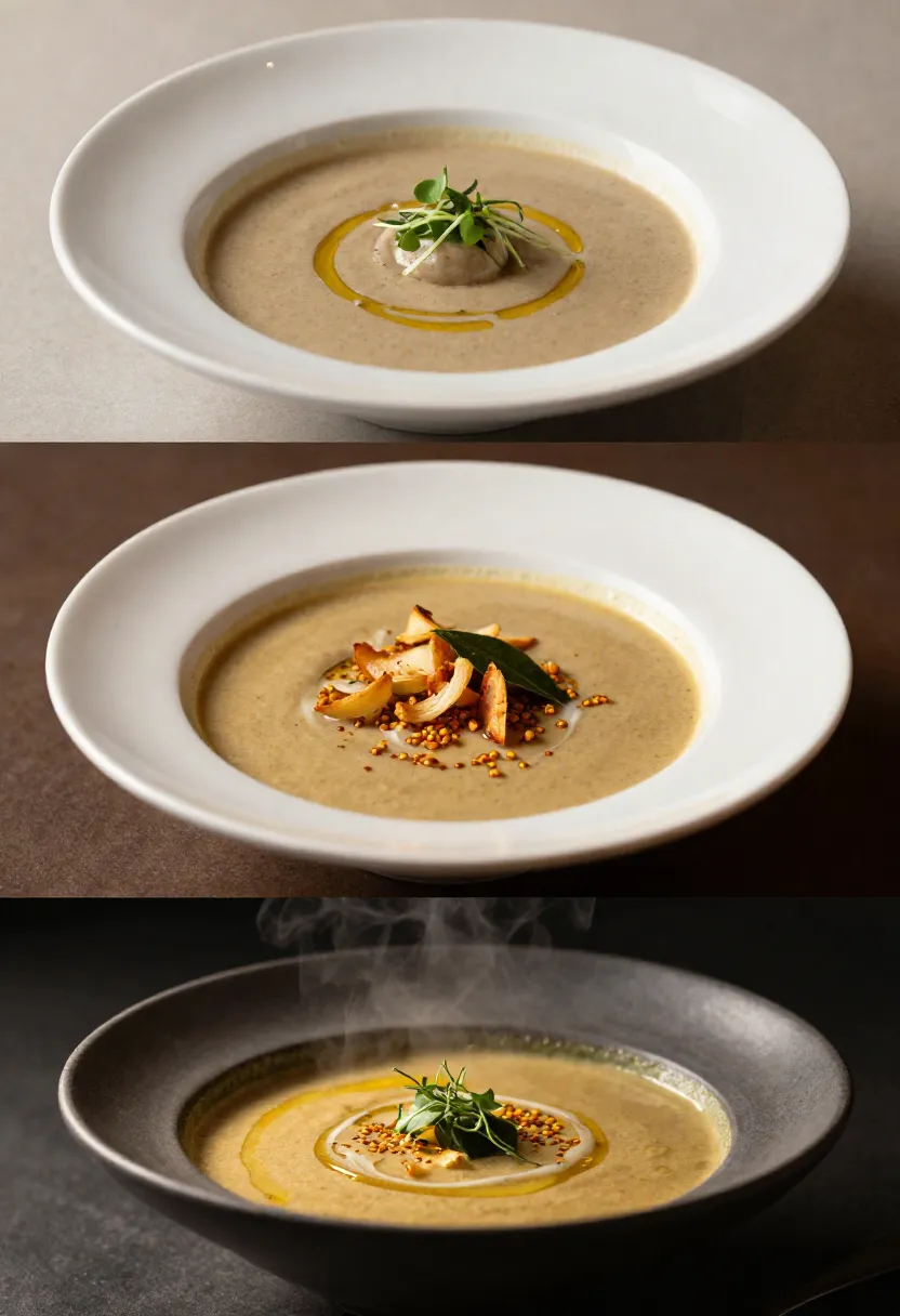 Restaurant-style mulligatawny soup served with herbs, flatbread, and rice collage