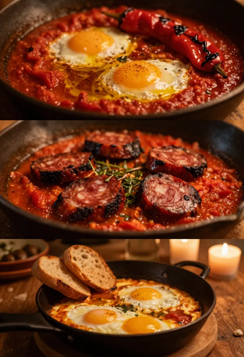Atmospheric skillet with smoky tomato sauce and baked eggs