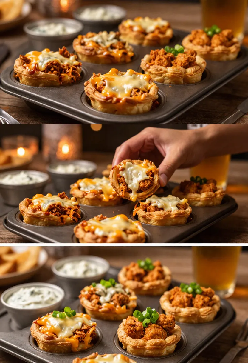 Collage of buffalo chicken cups served during cozy weekend and game-night gatherings.