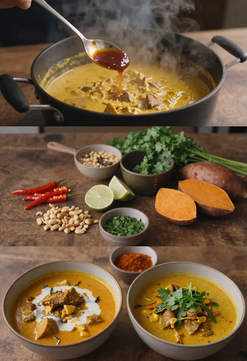 Collage showing different ways to customize homemade massaman beef curry.