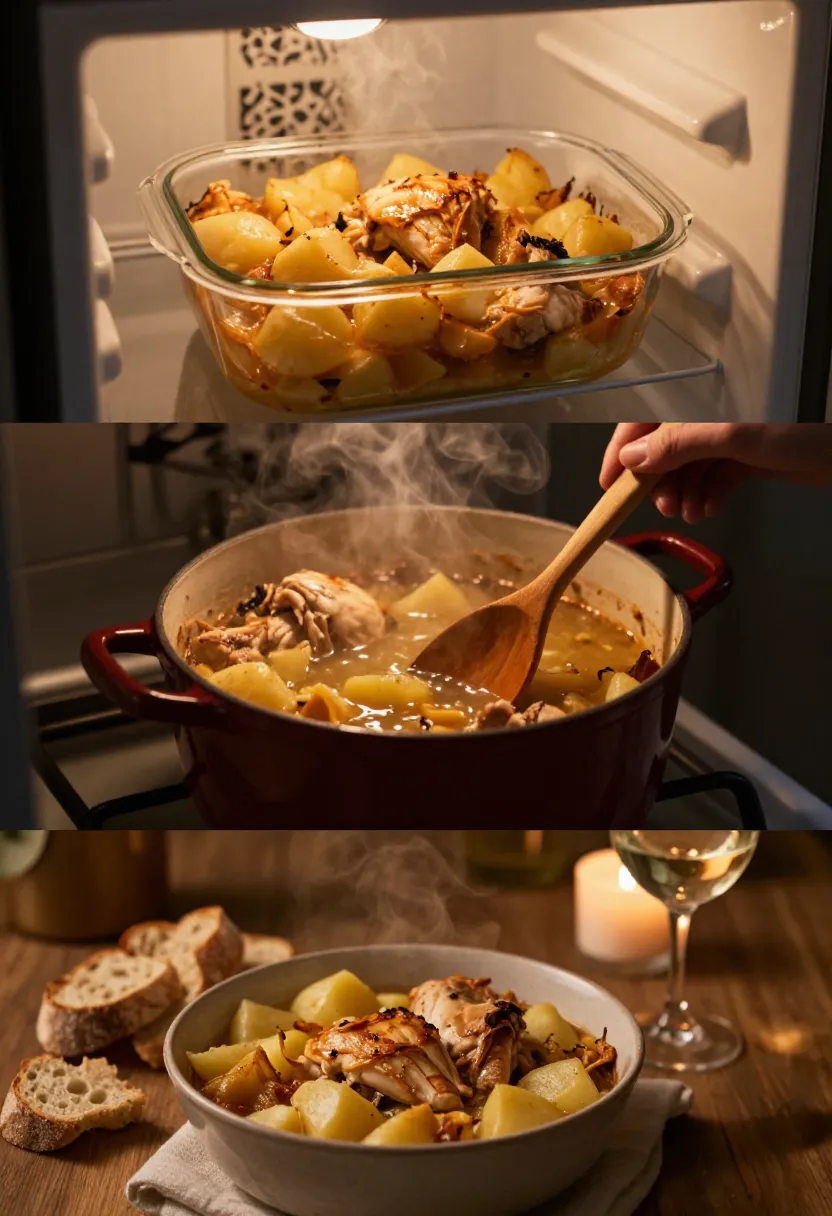 French chicken casserole leftovers reheated and served the next day