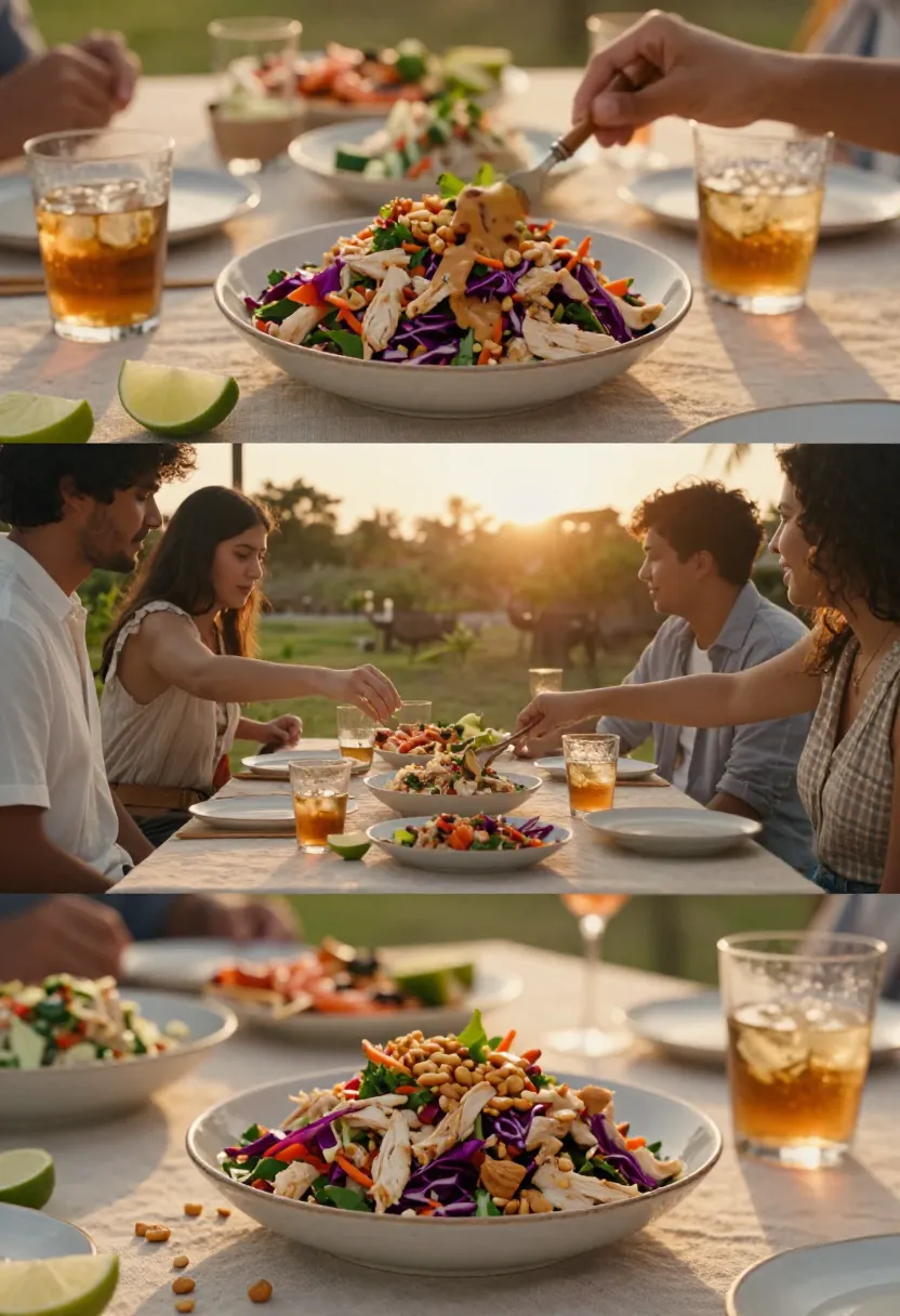Thai chicken salad served during a relaxed summer dinner