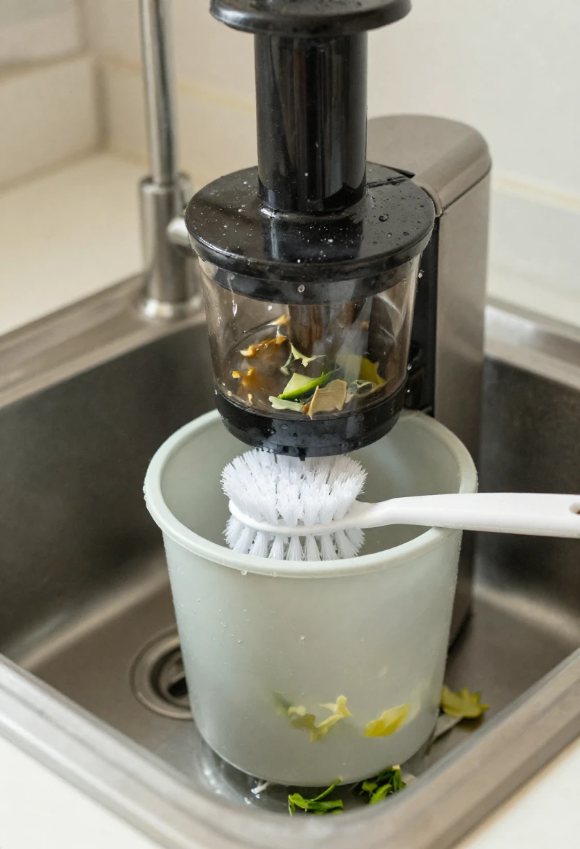 Cleaning juicer parts after making leafy green juice