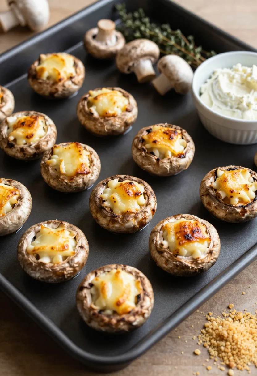 Stuffed mushrooms showing proper roasting and texture differences