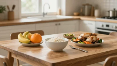 Safe allergy-friendly foods prepared on a clean kitchen table with visible ingredient labels.