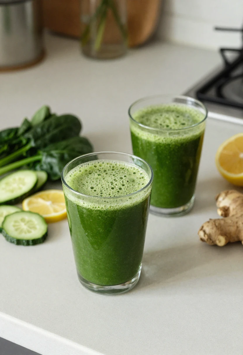Fresh green juice showing smooth texture and natural foam