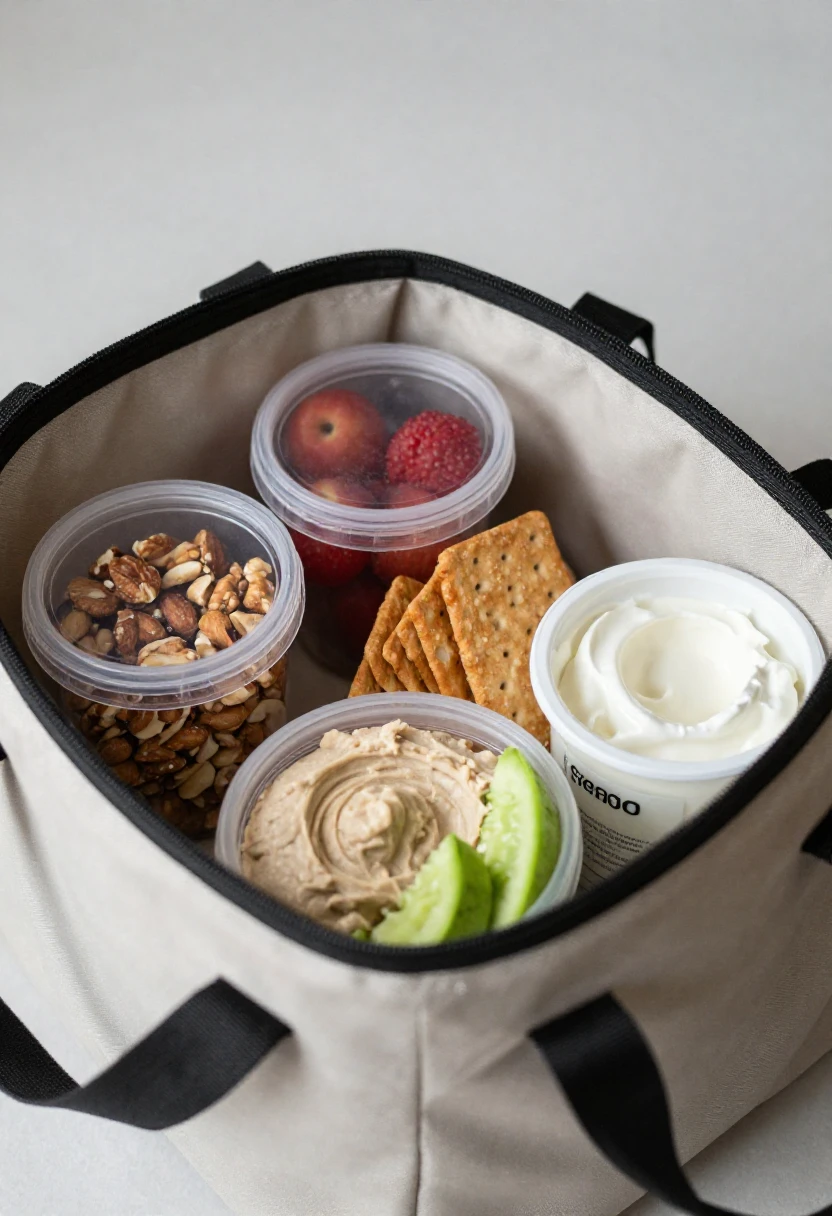 Portable heart-healthy snacks packed for work, school, and errands.