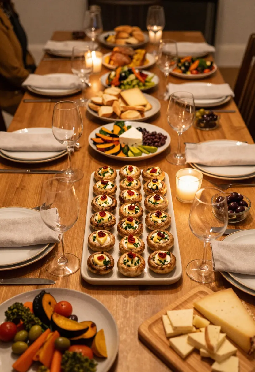 Stuffed mushrooms served during a cozy evening gathering