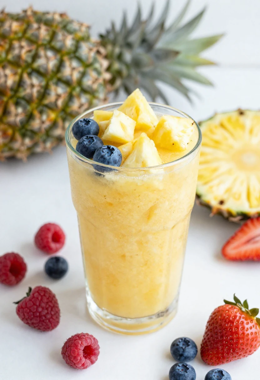 Pineapple berry smoothie with mixed berries and pineapple.