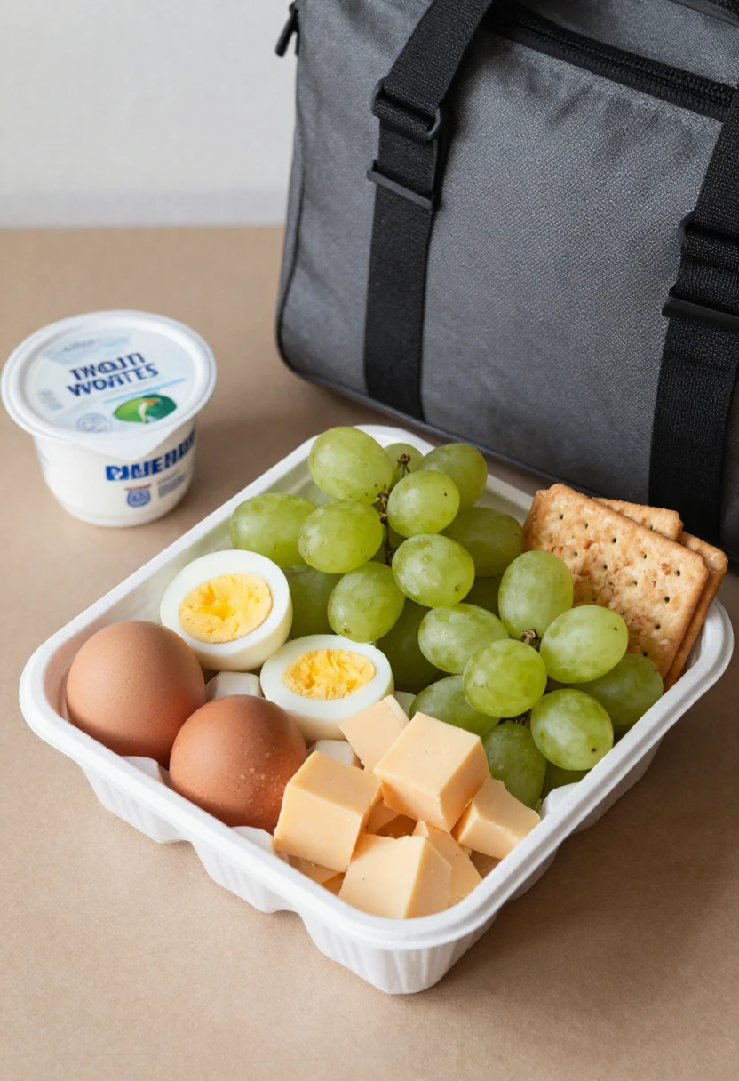 Portable healthy breakfast box for work or school.