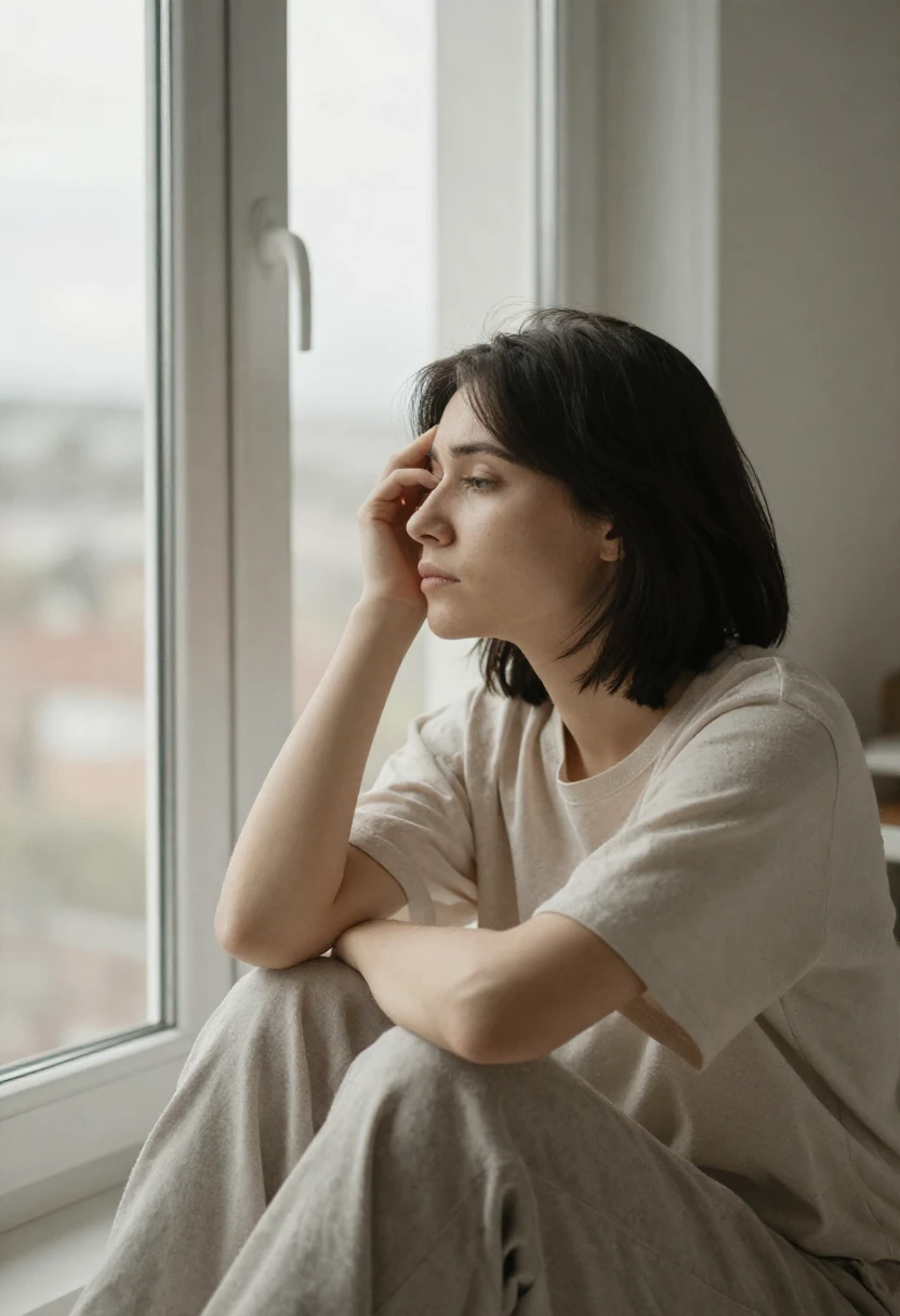 A person sitting by a window, reflecting on the quiet pressure before spiritual awakening begins.