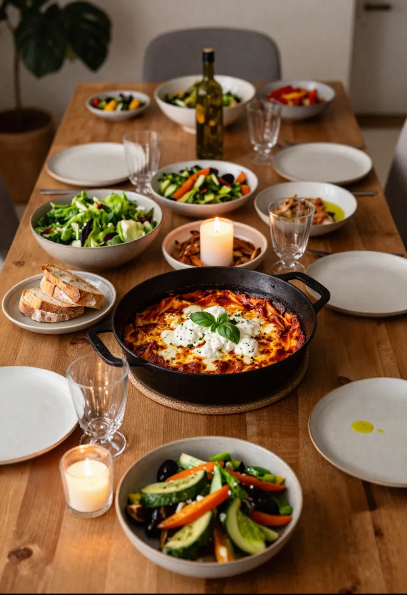 Collage showing the full skillet lasagna cooking process from sauce to melted cheese