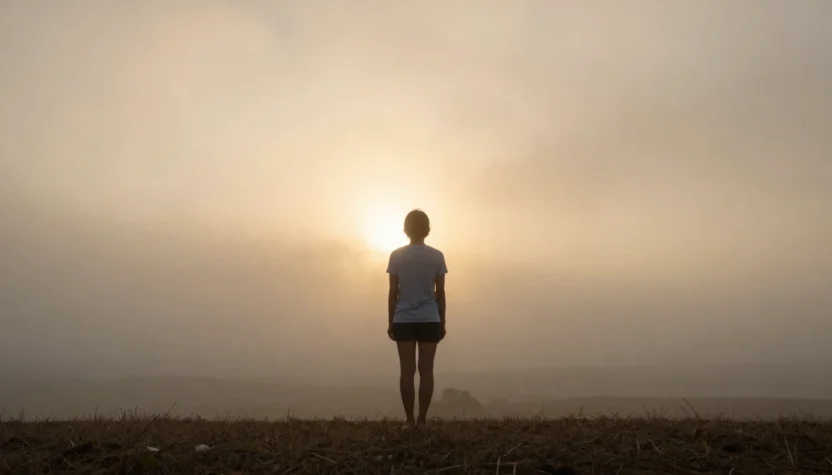 A person standing in soft sunrise light, symbolizing spiritual awakening and inner transformation.