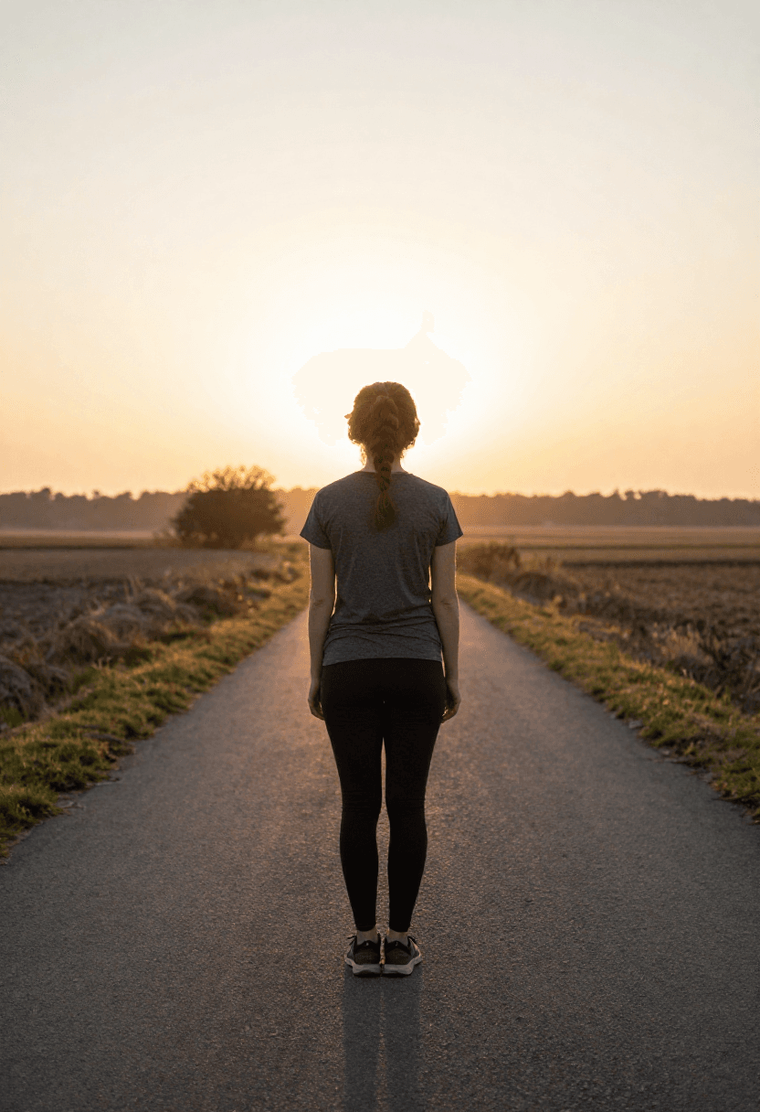 A person facing sunrise on a quiet path, representing reorientation after spiritual awakening.