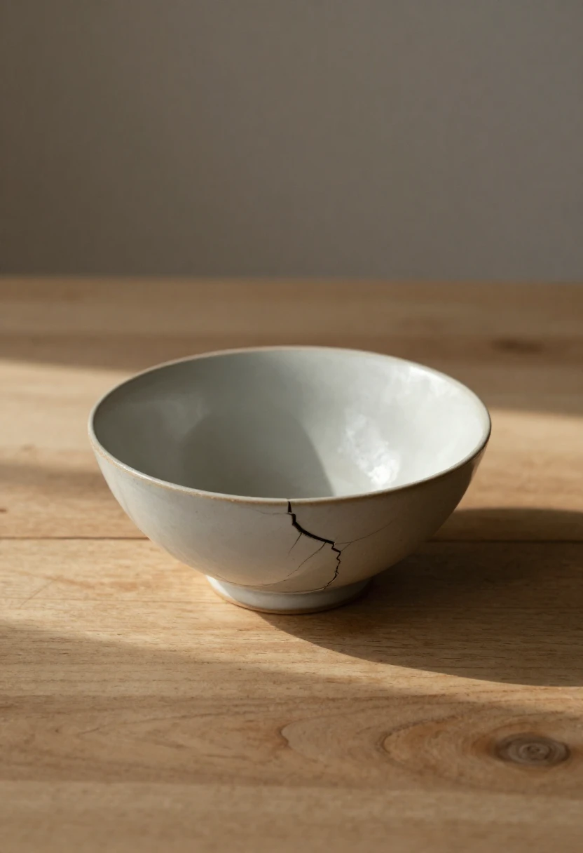 A cracked ceramic bowl symbolizing the disruption that begins a spiritual awakening.
