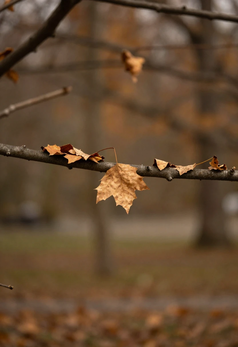 Falling autumn leaves symbolizing the stripping away of old layers during awakening.