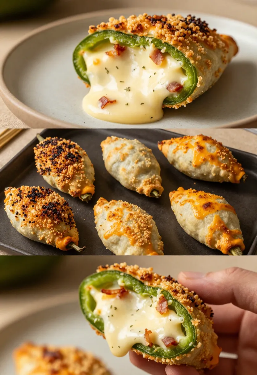 Three serving styles for baked jalapeño poppers