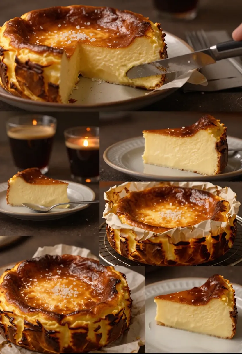 Basque burnt cheesecake with caramelized top and soft creamy custard center.