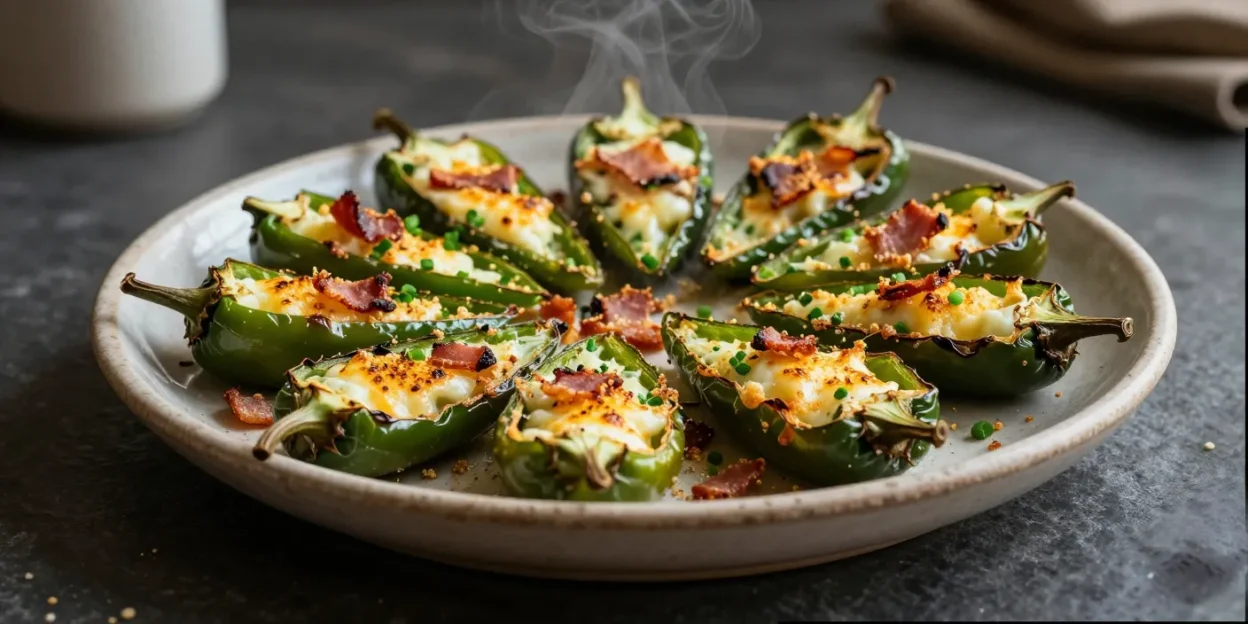 Baked jalapeño poppers with melted cheese and crispy topping
