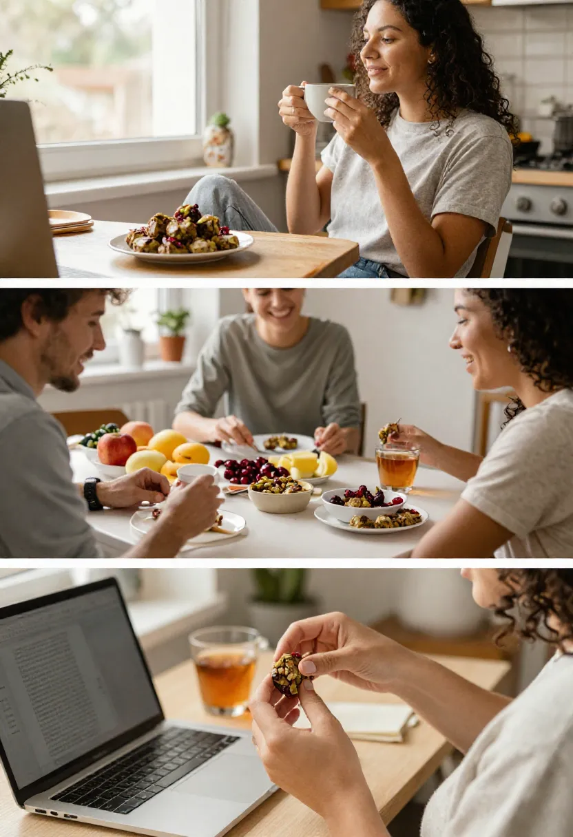 People enjoying homemade cranberry pistachio energy bites during cozy everyday moments.